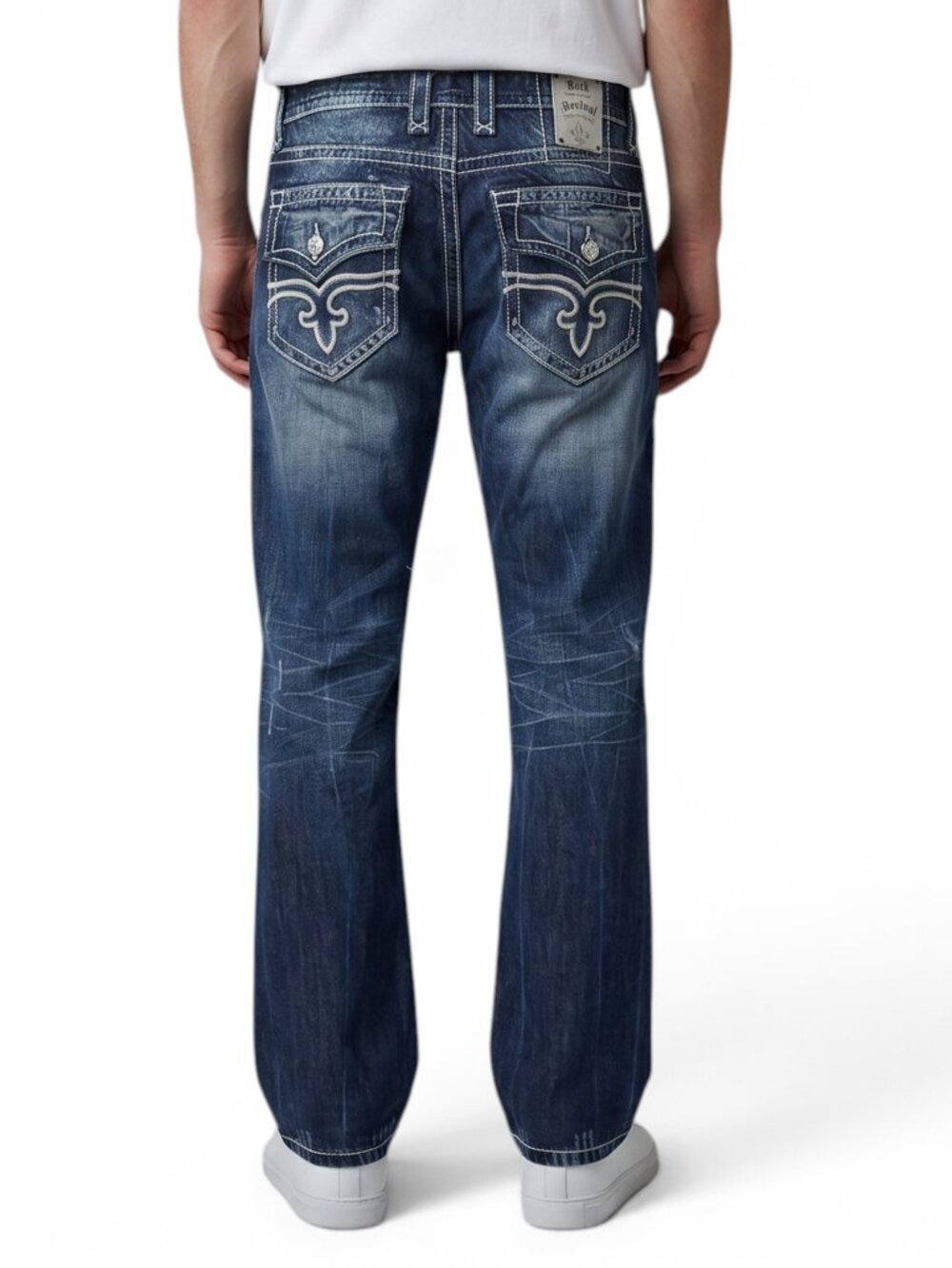 Rock Revival Benson Straight Leg Jeans Men 40x34 Dark Wash Distressed EUC